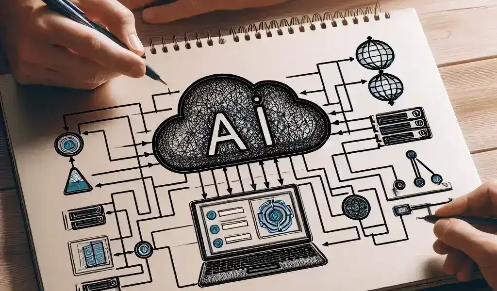 "ノートPCで構築したローカルAIサーバーのデモイメージ。クラウドとローカル環境の使い分けを説明するための視覚資料。AIサーバー設定プロセスの重要なステップを示しています。"