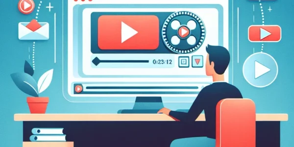 "安全で効率的なYouTube動画ダウンロード方法を解説するガイドのイメージ。YouTubeロゴとダウンロードアイコンが表示されたパソコン画面。"