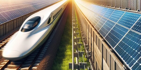 "JR東海が新幹線の防音壁に設置したペロブスカイト太陽電池の画像、持続可能なエネルギーソリューションを示す"